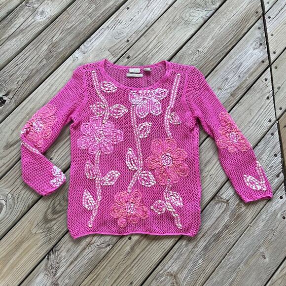 Sigrid Olsen Women's Vintage Pink Hand Knitted Crocheted Sweater Size PM - Picture 1 of 7
